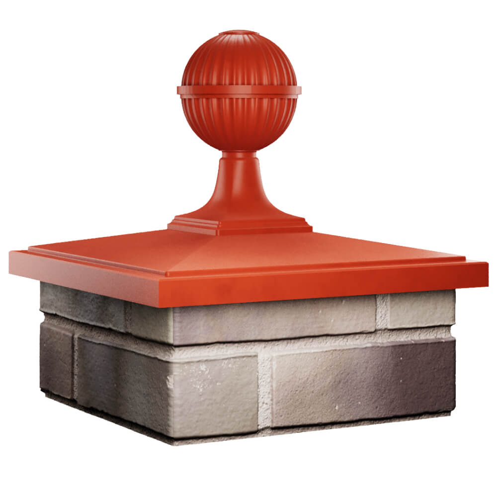 Колпак Zking БонаМоно Красный с шаром на столб 1.5х1.5 кирпича (385х385, 400х400мм) в сборе в Сызрани фото
