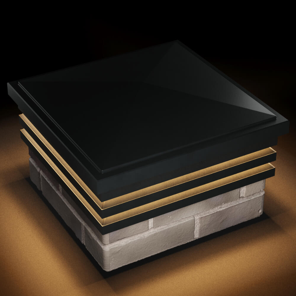 Колпак Zking Бона ХайТек Черный на столб 1.5х1.5 кирпича (385х385мм) с подсветкой в Сызрани фото