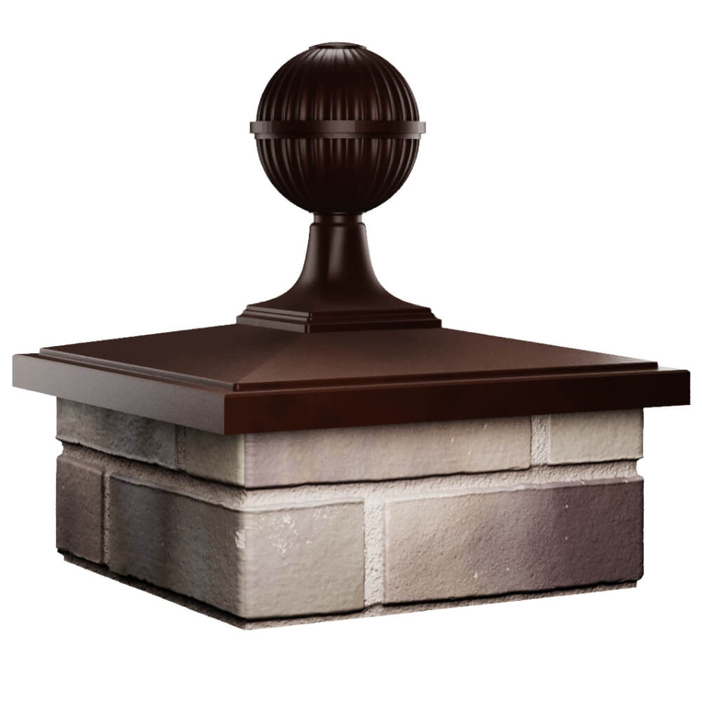 Колпак Zking БонаМоно Коричневый с шаром на столб 1.5х1.5 кирпича (385х385, 400х400мм) в сборе в Сызрани фото