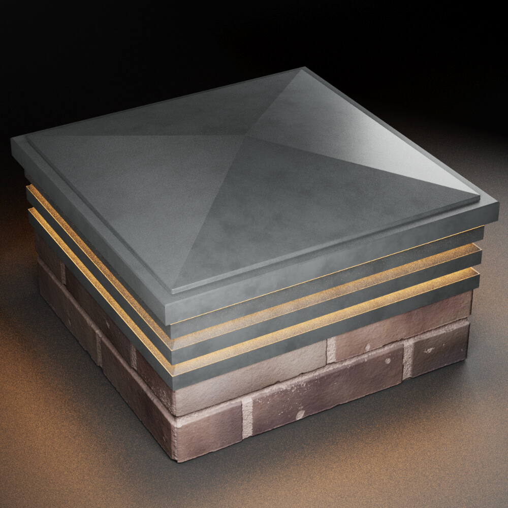 Колпак Zking Бона ХайТек Серый на столб 2х2 кирпича (513х513мм) с подсветкой в Сызрани фото