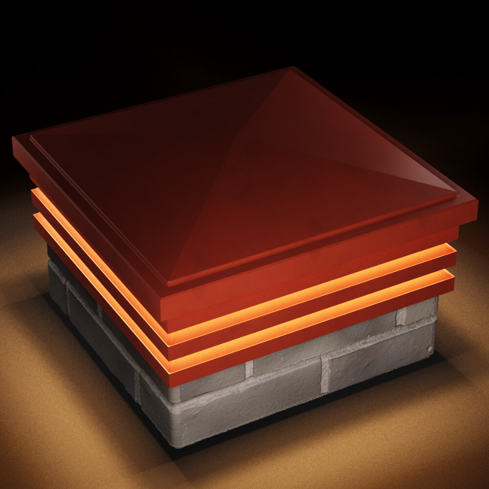 Колпак Zking Бона ХайТек Красный на столб 1.5х1.5 кирпича (385х385мм) с подсветкой в Сызрани фото