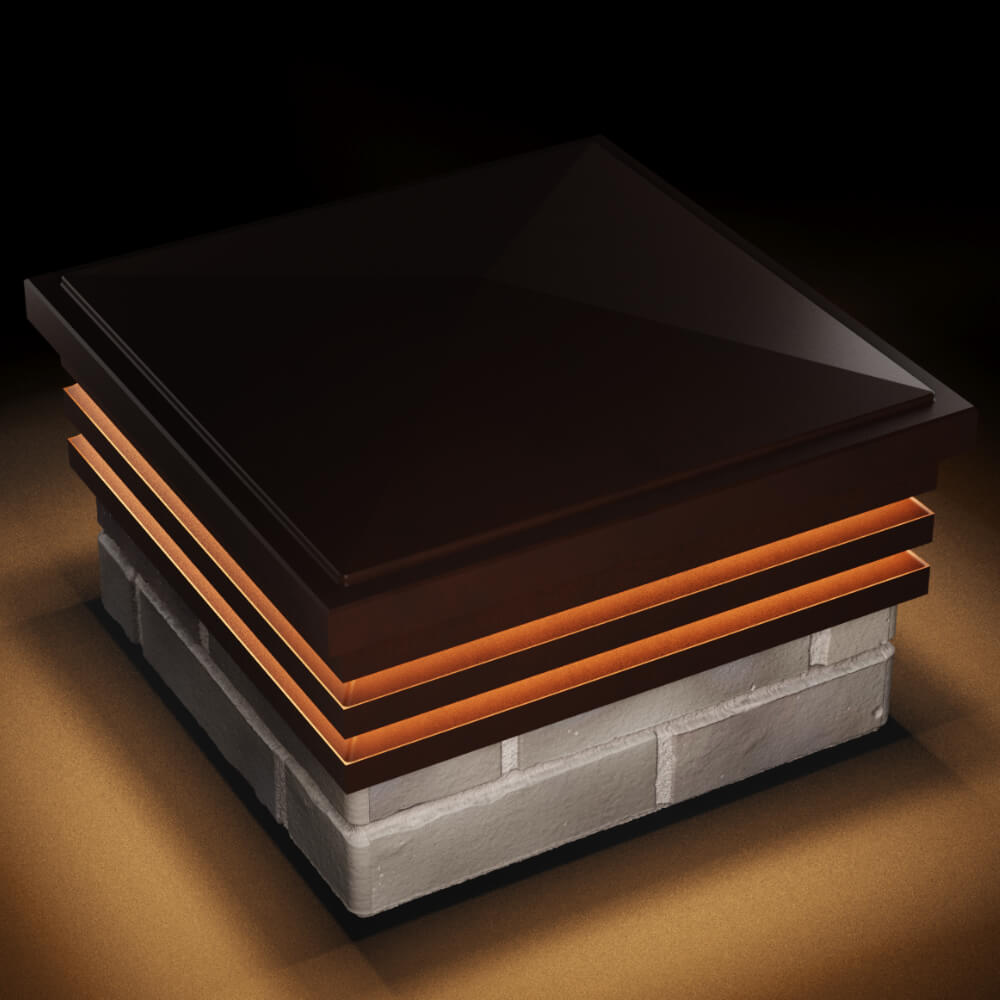 Колпак Zking Бона ХайТек Коричневый на столб 1.5х1.5 кирпича (385х385мм) с подсветкой в Сызрани фото