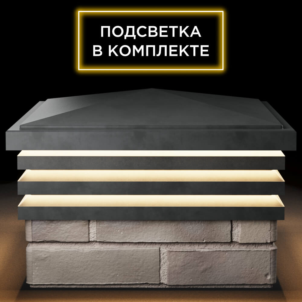 Колпак Zking Бона ХайТек Серый на столб 1.5х1.5 кирпича (385х385мм) с подсветкой Сызрань фото