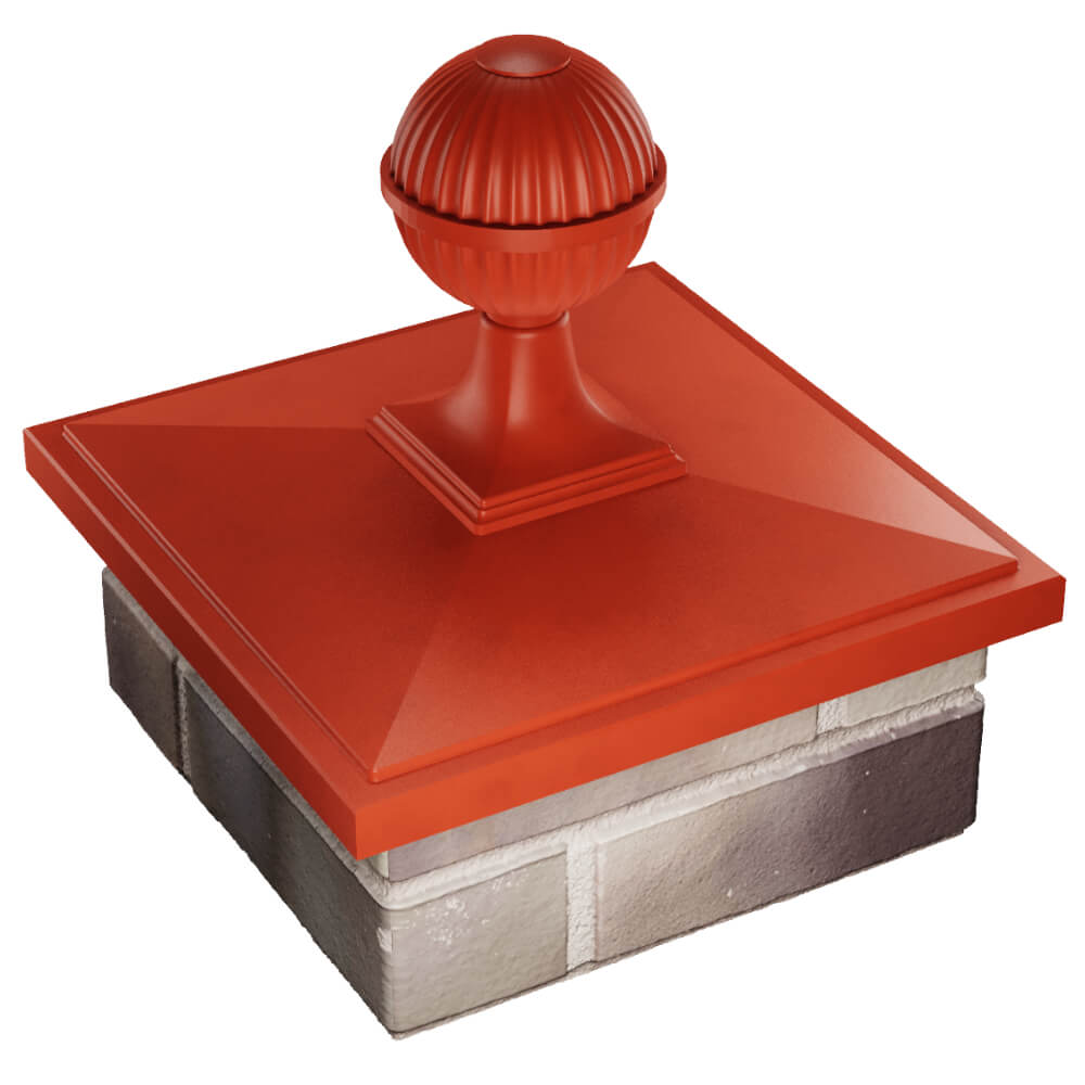 Колпак Zking БонаМоно Красный с шаром на столб 1.5х1.5 кирпича (385х385, 400х400мм) в сборе в Сызрани фото