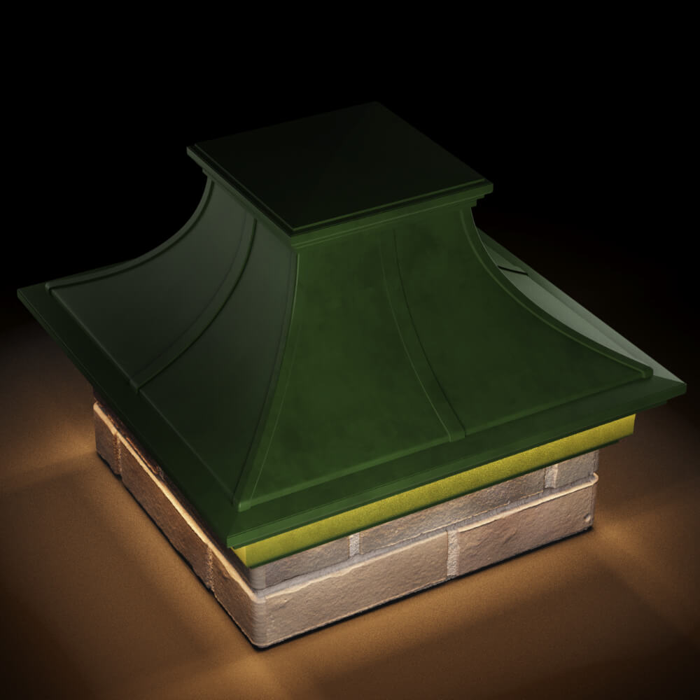 Колпак Zking Монблан Премиум Зеленый на столб 1.5х1.5 кирпича (385х385мм) с подсветкой в Сызрани фото